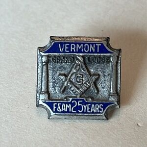 Vermont Masonic Grand Lodge Sterling Silver Pin 25 Years